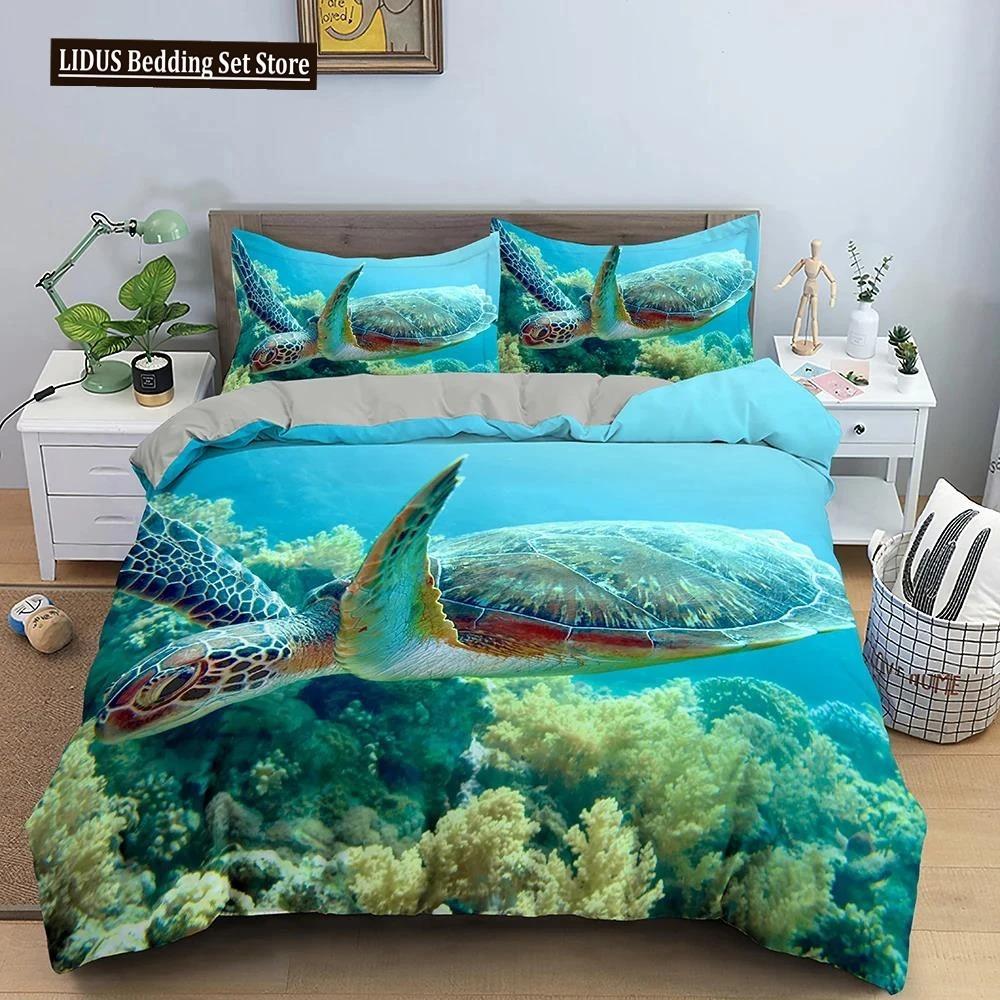 3D Sea Turtle Beddings Set Psychedelic Animal Duvet Cover Comforter Covers Single Twin Full Queen King Polyester Quilt Cover