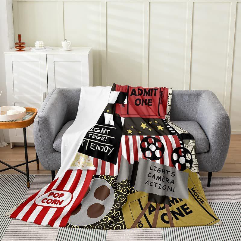 Movie Night Popcorn Printed Blanket for Sofa Bed Travel Camping Living Room Office Conditioning Blanket for All Seasons Gifts