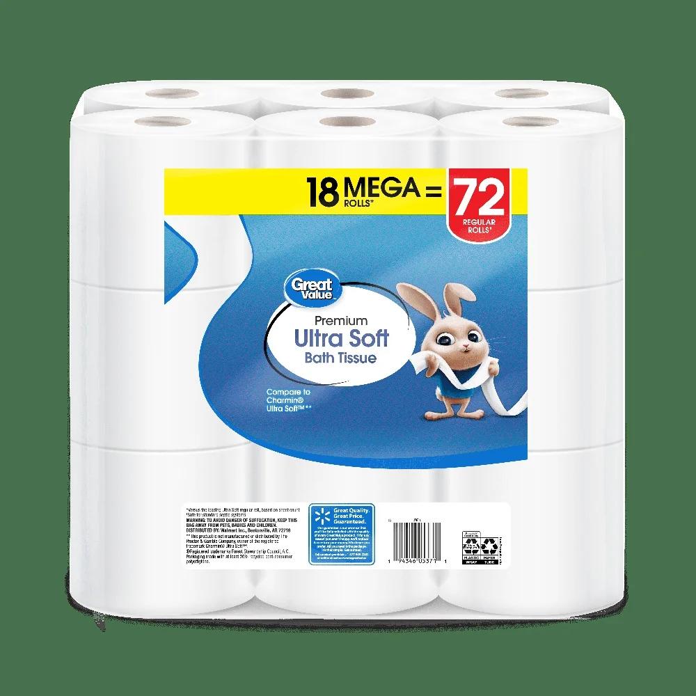 Ultra Soft 2 Ply Toilet Paper 18 Mega Rolls Septic Safe Unscented Bath Tissue 244 Sheets Long Lasting Family Essential