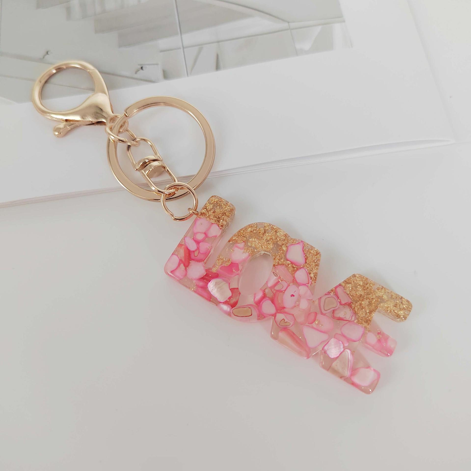 Cross-Border Hot Selling LOVE Tassel Sequin Keychain Pendant Resin Keychain with European and American Style LOVE Keychain