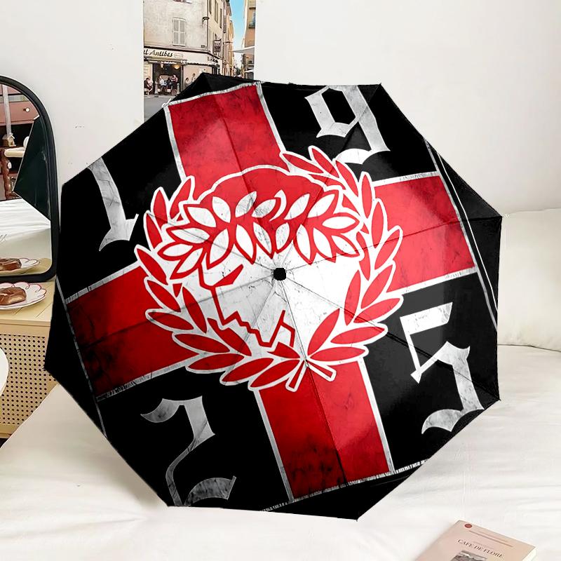 Olympiacos Fc Crest Emblem Automatic Folding Umbrella - 8-Rib Travel Umbrella with Auto Portable Case, Ideal Gift for Birthdays