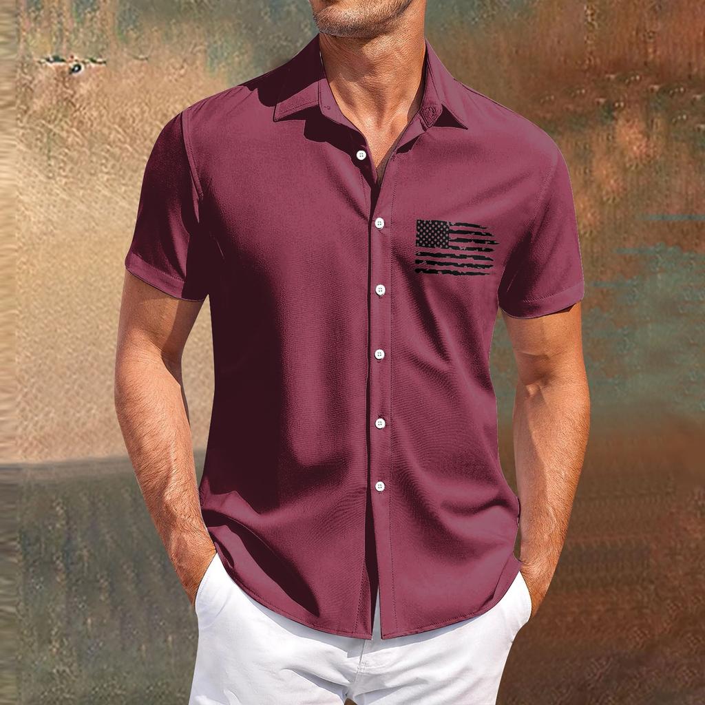Independence Day printed men's casual short-sleeved shirt for slimming and fashionable men