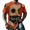 Loose Fit Casual Short Sleeve T Shirt Halloween Patchwork Stitch Print Top for Men and Women Unisex Comfortable Everyday Wear