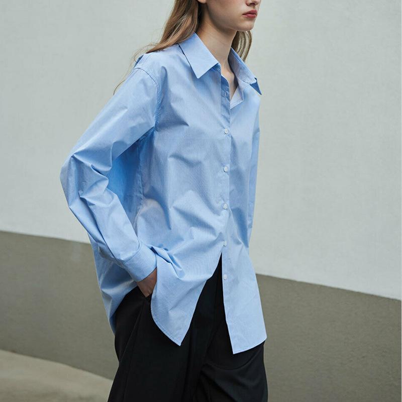 

Women Spring Autumn Oversize 100% Cotton Long Sleeve Button Down Shirt, Loose Fit Mid-Length Casual Top XL