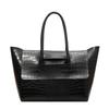 Color Simple Solid Crocodile Texture Women Large Capacity Shoulder Bag Tote