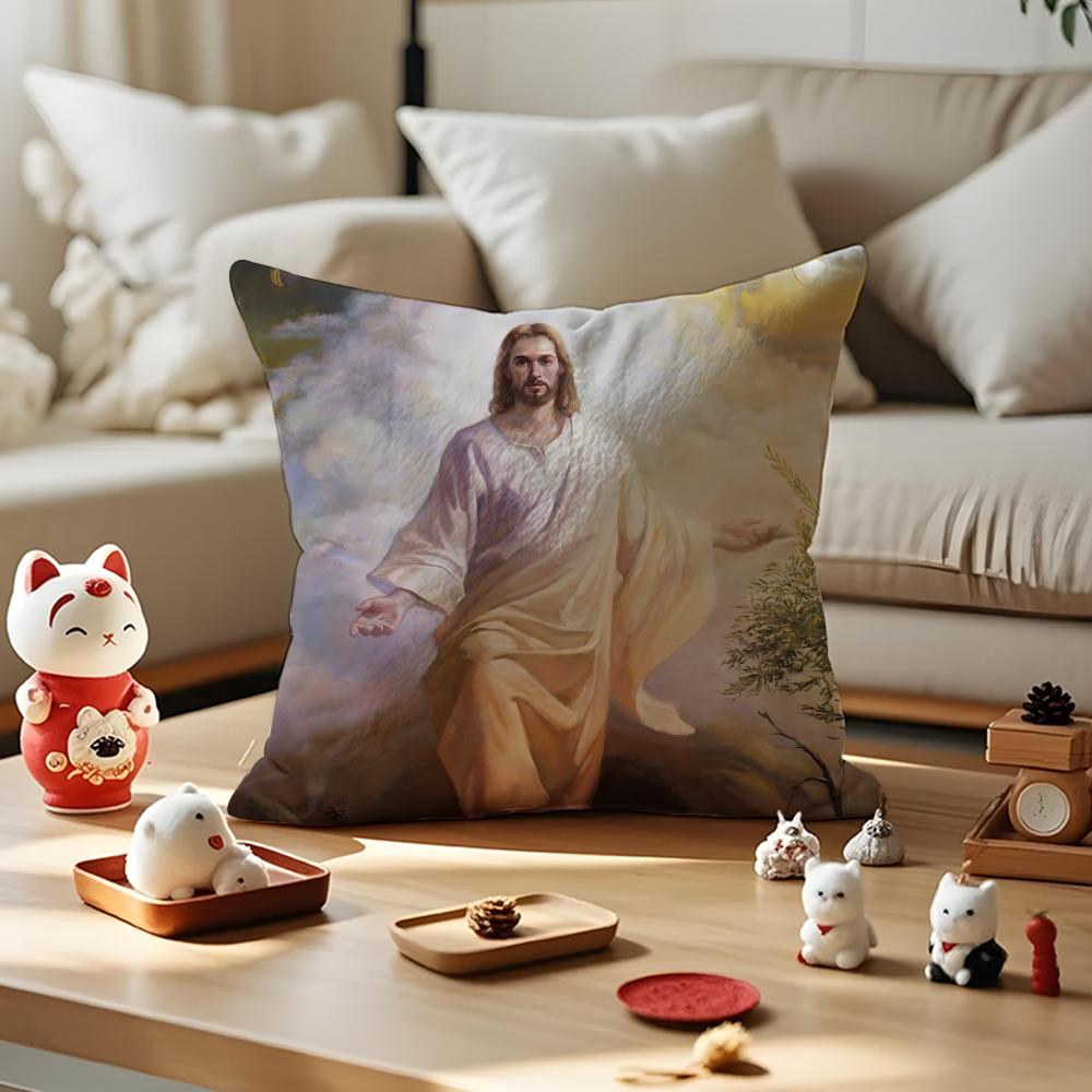 Jesus Christ Portrait Cushion Cover Silky Short Plush Invisible Zipper Dustproof Sofa Pillow Case for Home Decor