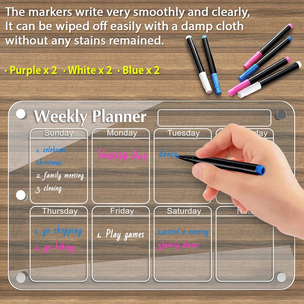 Magnetic Clear Fridge Dry Erase Calendar and Weekly Meal Planner Board