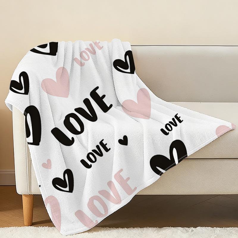 Plush Flannel Throw Blanket Heart Design, Machine Washable Soft Cozy Blanket for Home Office, Ideal Valentine's Day Gift
