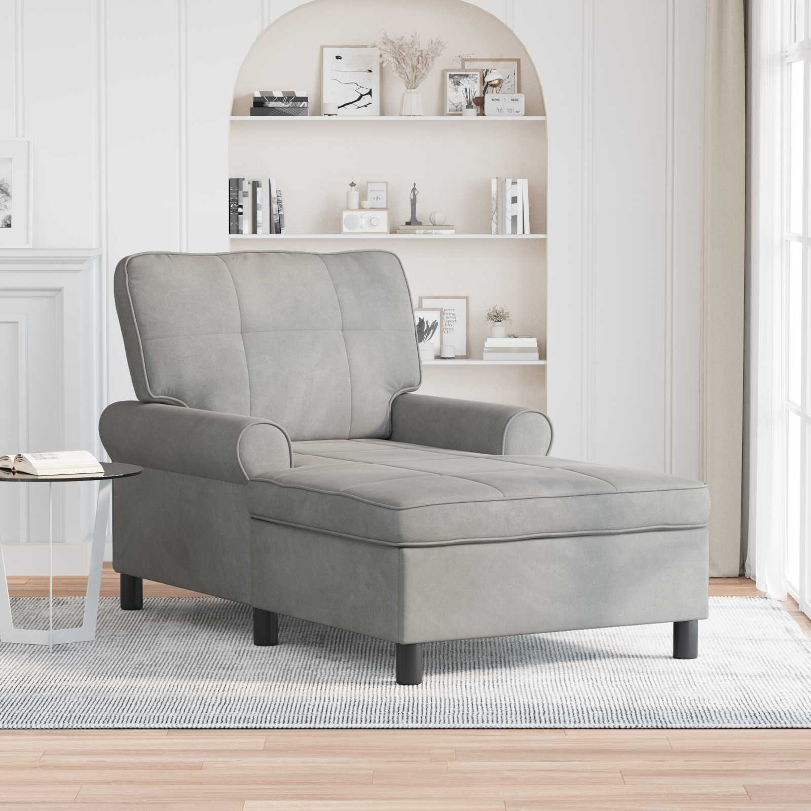 Lounge Chaiselongue mit Kissen Hellgrau 91 x 157 x 91 cm Samt
