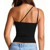 Women One Shoulder Camisole Top with Built-in Bra Padded Support Slim Fit Sleeveless Tank Top Fashionable Solid Color