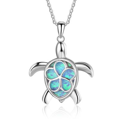 Collier Pendentif Tortue Mignonne Bohème Pour Femmes Incrusté Bleu Opale Imitation Collier Bijoux de Fête de Mariage Cadeaux de Noël pour Elle