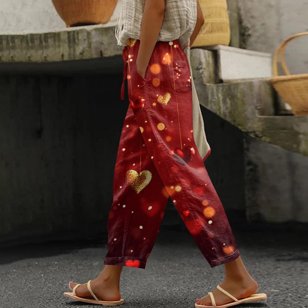 Damen Freizeithose Modische Print Kordelzug Taschen Elastische Taille Hose