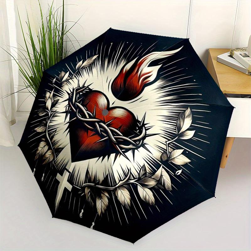 1pc Heart with Crown of Thorns Automatic Open/close Folding Umbrella, Compact Portable Travel Umbrella,Cute Umbrella, Durable Construction yy250804102