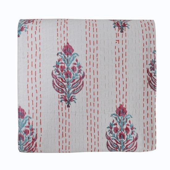 

Одеяло Kantha с индийским ручным блоком и цветочным принтом, покрывало, хлопковое одеяло одного размера, покрывало Gudari