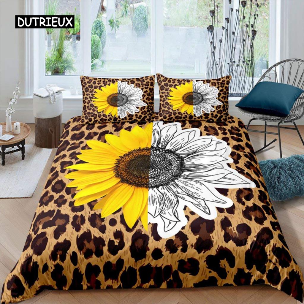 

Пододеяльник с изображением подсолнуха, комплект постельного белья Queen, комплект постельного белья с изображением коровы, черно-белый абстрактный комплект постельного белья с изображением листьев растений, полиэстеровый пододеяльник 150x200cm 3pcs