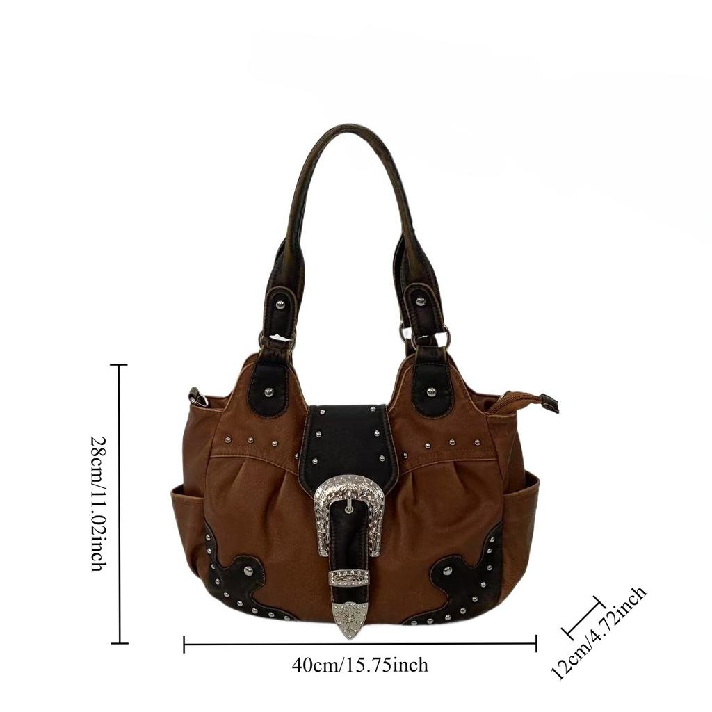 Ladies Millennial Spice Shoulder Bag Large Capacity Vintage Rivet Locomotive Tote Bag