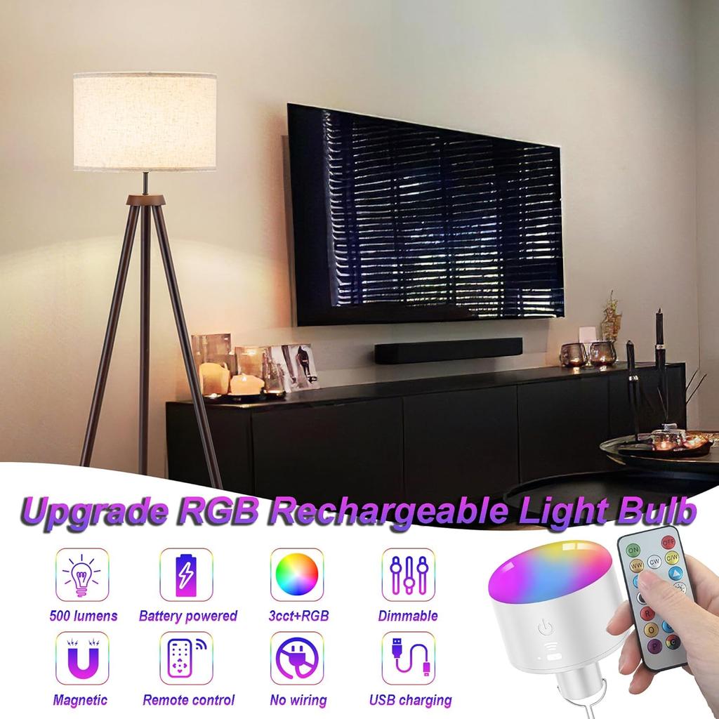 Battery Operated Light Bulb with Remote RGB Rechargeable Light Bulb USB Charging,50H Long Life Emergency Light Bulbs for Power Outage,Battery Powered
