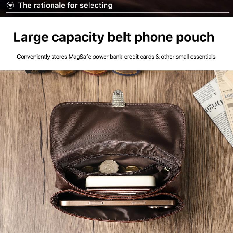 Genuine Leather Waist Phone Bag for Men Full Grain Leather Fanny Bag Waist Pack 6.9" Phone Pouch for iPhone 16 17 Pro Max