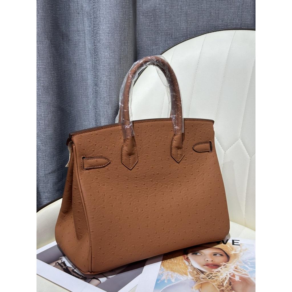 Ostrich Pattern First Layer Cowhide 30CM Platinum Bag High Quality (J15-30BK)