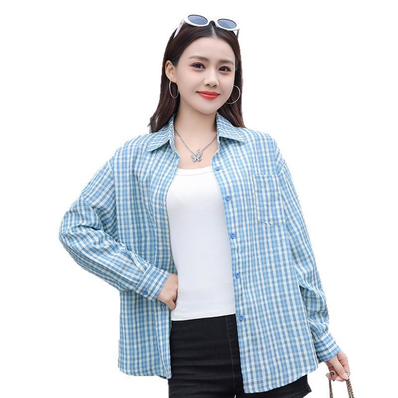 New Long-sleeved Plaid Shirt Women's Spring and Autumn Thin Casual Style Simple Design Loose and Thin Versatile Shirt