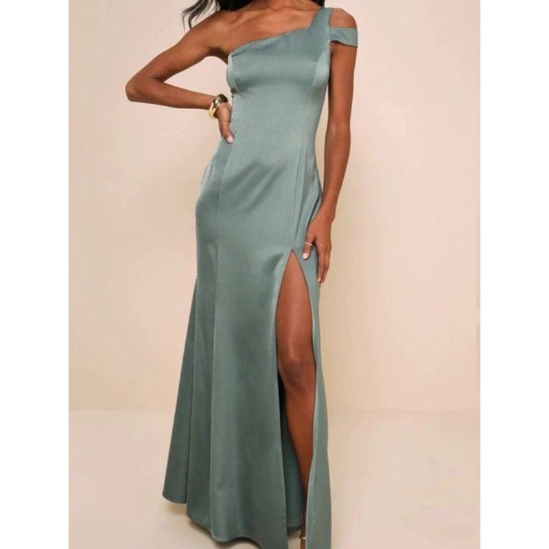 Export Single Lu Home Texture Good Goods Sling Shoulder Sexy off-Shoulder Flattering Dress Long Dress Party Dress