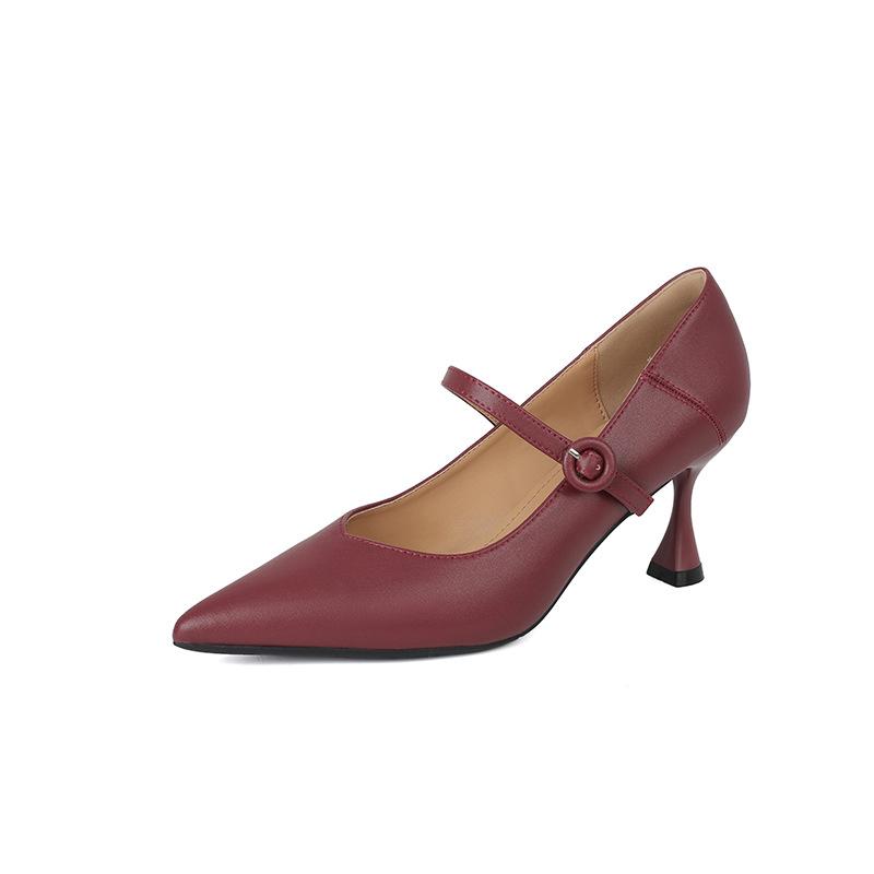 French soft leather pointed light mouth high heels women's 2025 early spring new retro one-word with Mary Jane stiletto shoes