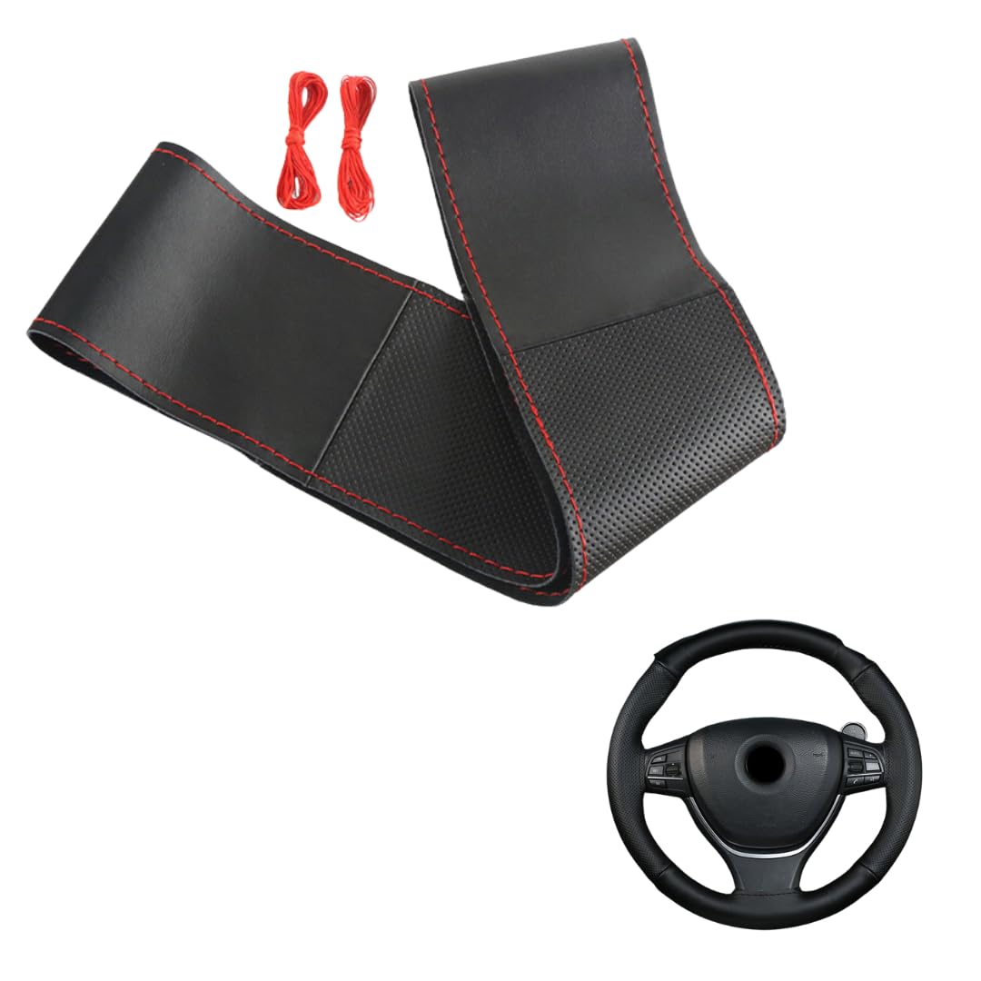 

MaT store Steering Wheel Cover, Braided, Genuine Leather, Anti-slip, Grip, Hand Sewing, For Regular красный