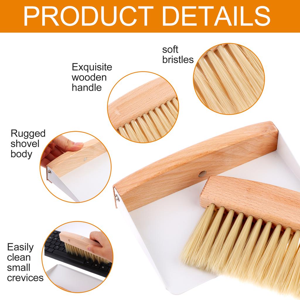 Malá lopatka a smetáček Mini přenosná lopatka a smetáček Dřevěný stolní kartáč Kovová lopatka na smetí pro zametání stolu Stolní deska, Počet