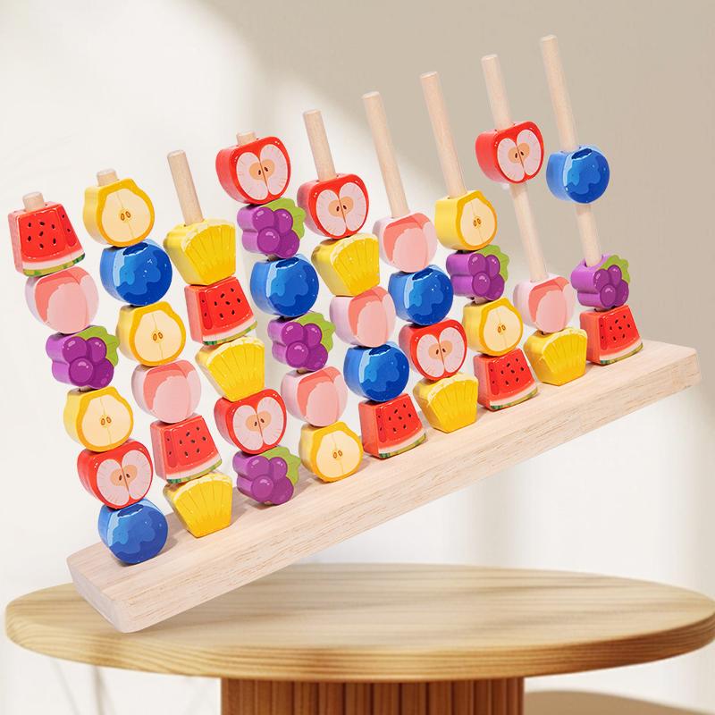 Holz Frucht Ringwurfspiel Farbe Form Zuordnungs Puzzle Spiel Buntes Perlen Kognition Frühe Lernspielzeuge Geschenk für Kinder