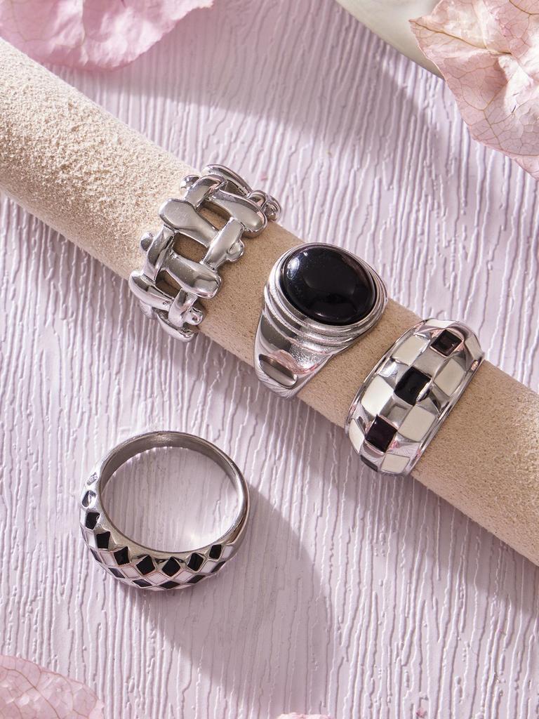 Anello smaltato a quadri europeo: Acciaio Inossidabile Placcato Oro 18K, Stile Lusso Leggero