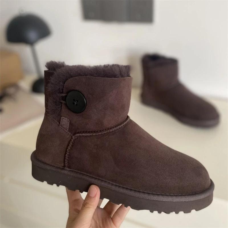 2027 New Design Women Real Sheepskin Leather Snow Boots Natural Wool Fur Lined Winter Warm Shoes Xmas Classic Casual Flat Boots