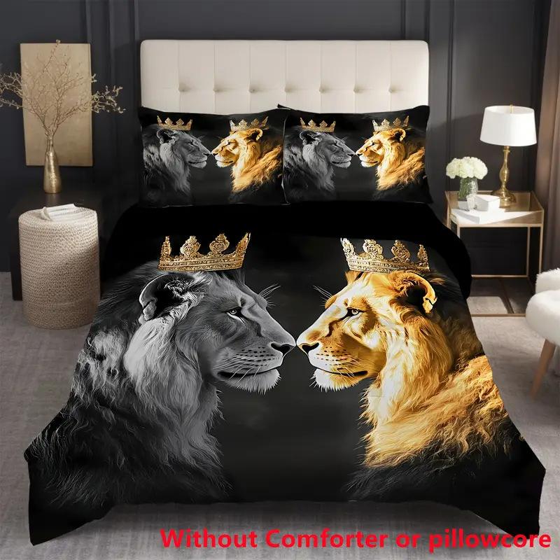 3D Lion Pattern Digital Printing Three-Piece Set Animal Duvet Cover Bed Sheet Bedding