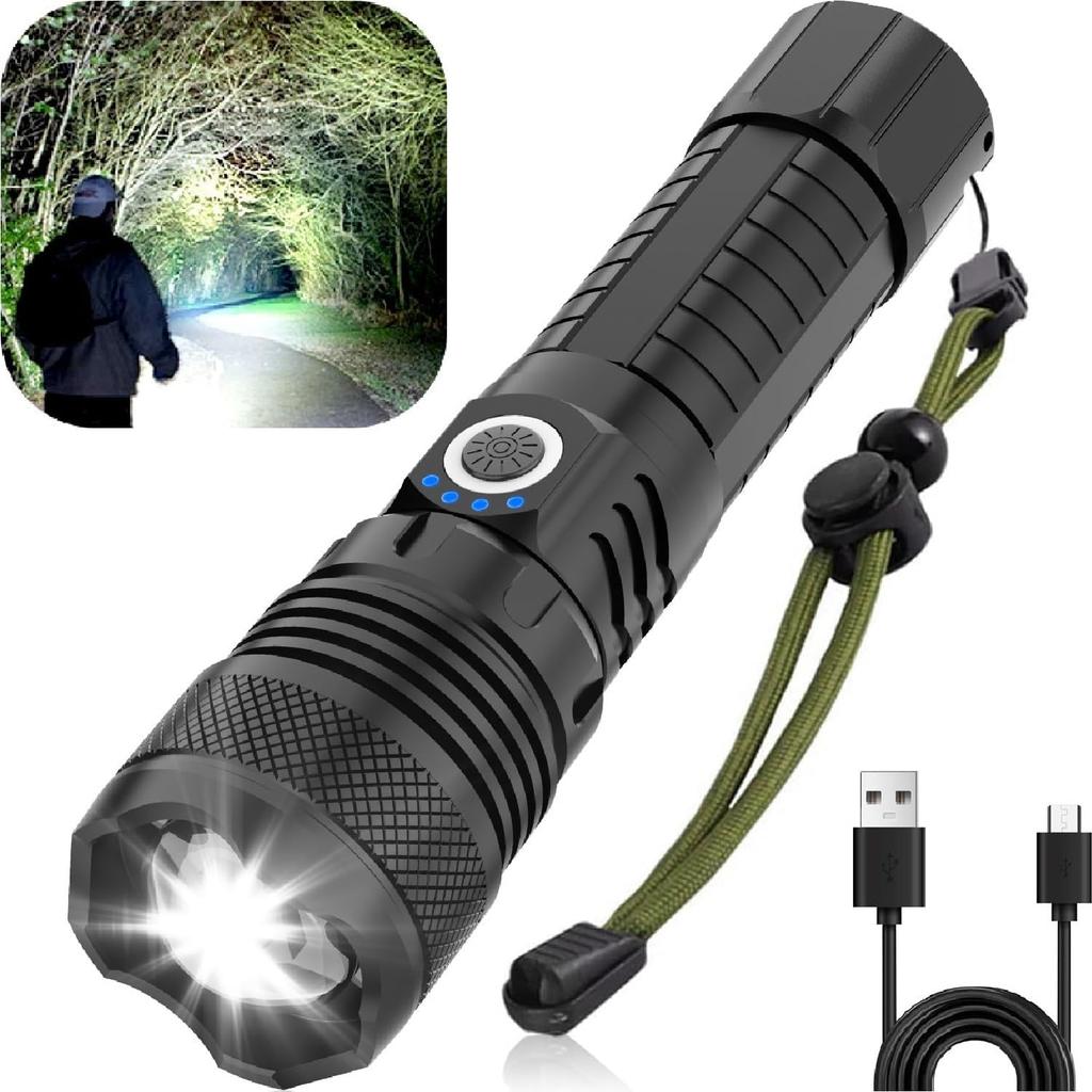Victoper LED Flashlights, High Powered 10000 Lumens Super Bright Tactical Flashlight, Rechargeable, 5 Modes Zoomable Waterproof Flash Lights, Gift