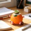 Cute Smiling Orange Succulents Planter, Realistic Orange Shaped Pot with Wooden Base, Kawaii Desktop Decor for Office Desk, Indoor Small Plant Pot