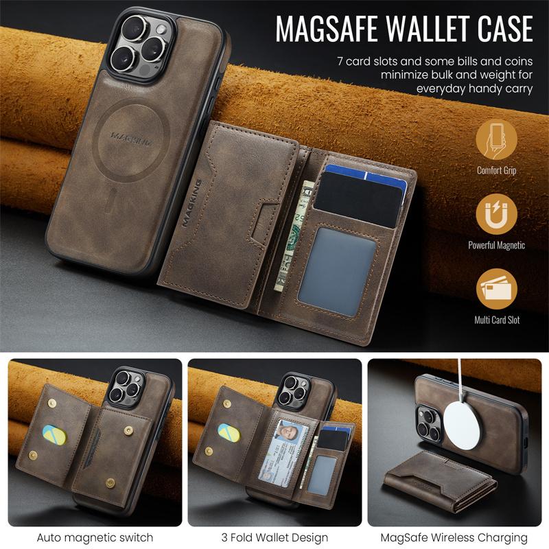 Retro Flip Leather Phone Case For iPhone 16 Pro Max 17 Air 15 Plus 14 13 12 Wallet Cards Magnetic Wireless Charging Back Cover