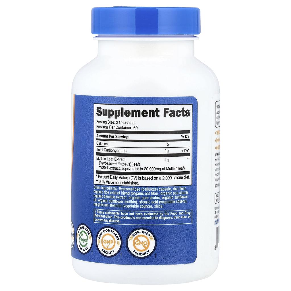 Nutricost Mullein Leaf, 120 Capsules (500mg Per Capsule)