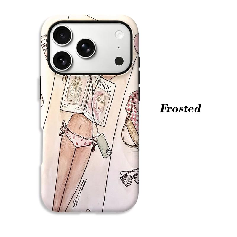 Fashion Y2K Sketch Summer Bikini Girl Vogue Magazine Print Soft Silicone Shockproof Phone Case Trendy Gift For iPhone 17 16 15 14 13 12 11 Pro MaxMini