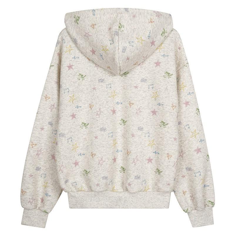 Oversized Floral Print Hooded Zip-Up Sweatshirt Unisex Loose Fit Casual Top