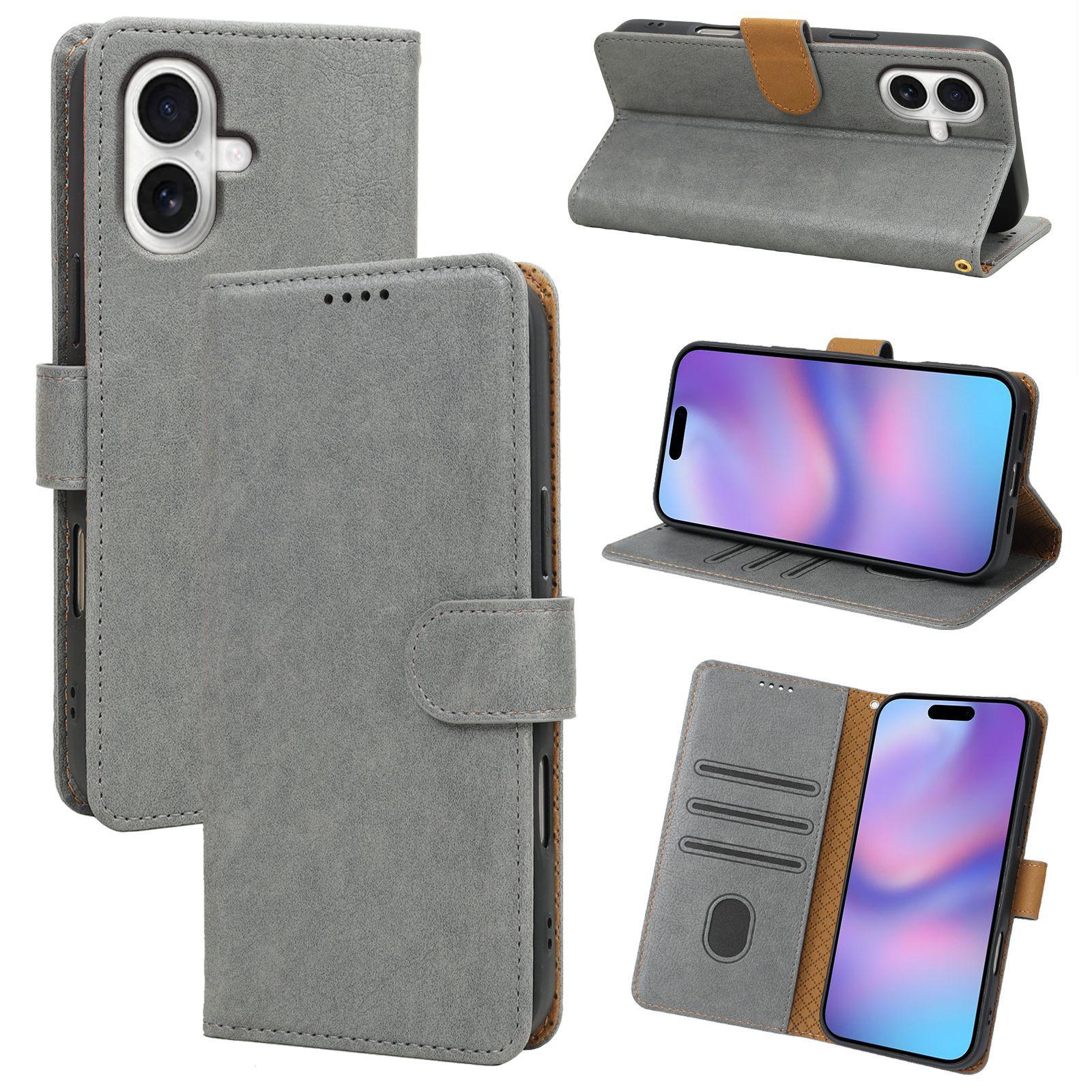 

iPhone 17 Leather Case: Walking on Clouds Magnetic Buckle Wallet with Card Holder, Anti-Drop Stand Function. iPhone 17 Pro/18 Pro сірий колір