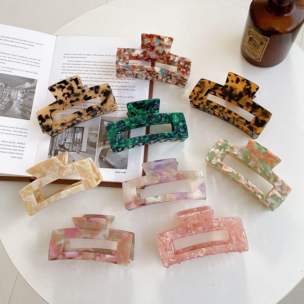 French Style Rectangular Hollow Hair Claw Colorful Shark Clip Acetic Acid Hair Clip  Travel