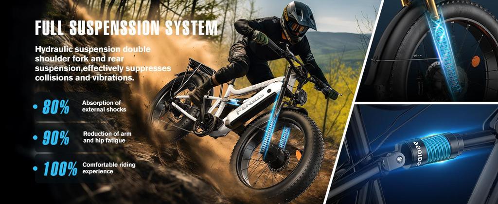 Elektrické kolo FENGQS H6 PRO Dva 750W motory 52V 17.5Ah Baterie 26*4.0 palcové Pneumatiky 60km/h Maximální Rychlost 140km Maximální Dojezd 7rychlostní