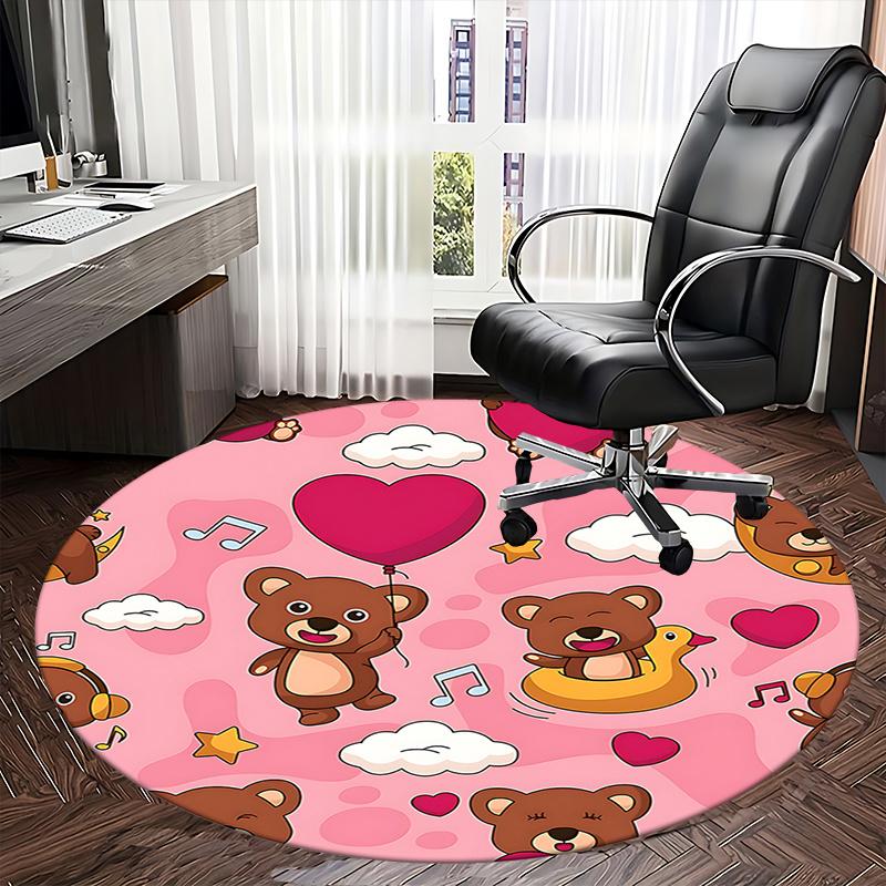 Charming Teddy Bear Chair Mat - Round Carpet for Home Decor
