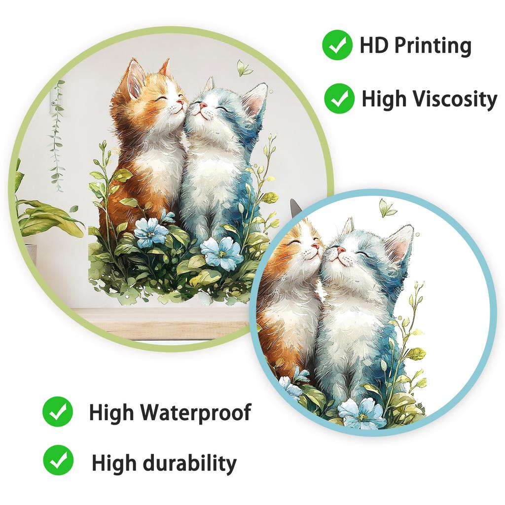 Sleeping Cute Cat in Grass Wall Stickers, Self-Adhesive Decor for Bedroom Living Room Study Room Decoration