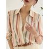 Womens Striped Long Sleeve Shirt With Spliced Fabric For Elegant Office Wear