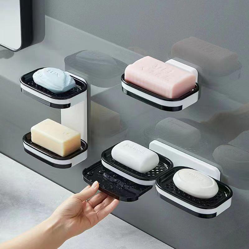 Wall-Mounted Double-Layer Soap Dish: Punch-Free Bathroom Storage Tray