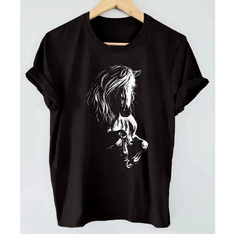 

Women Summer T Shirt Retro Fashion Short Sleeve Tees Casual Small Animals Printed Tops XS сірий