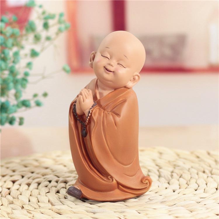 Resin Cute little monk statue Modern art sculpture Chinese Buddha statue Home living room, room decoration characteristic crafts