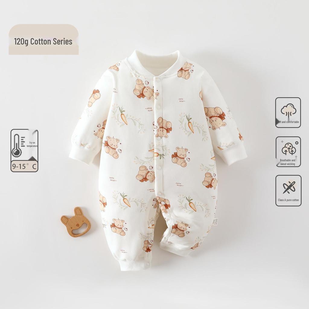 Thick Quilted Infant Onesie: Pure Cotton Autumn/Winter Wear for Newborns