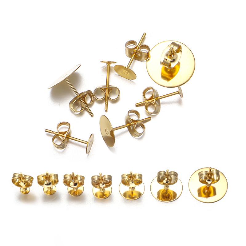 50pcs/lot Stainless Steel Blank Post Earring Studs Base Pin With Earring Plug Ear Back For DIY Earrings Jewelry Making Accessory