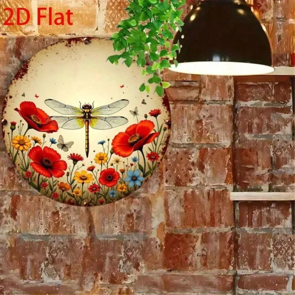 Vintage Floral Dragonfly Retro Metal Tin Sign Wall Decor